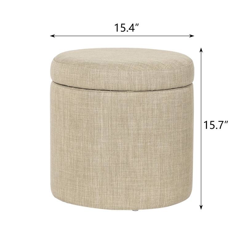 Adeco Round Storage Ottoman, Fabric Stool Footrest with Removable Lid