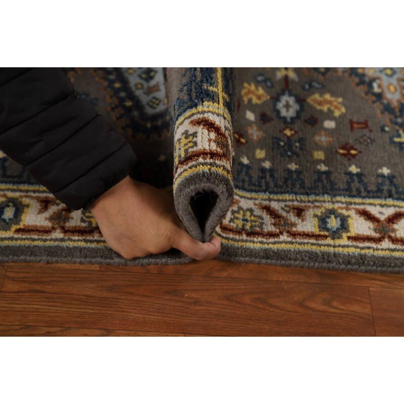 Gray Geometric Viss Indian Runner Rug Handmade Wool Carpet - 2'7"x 8'1"