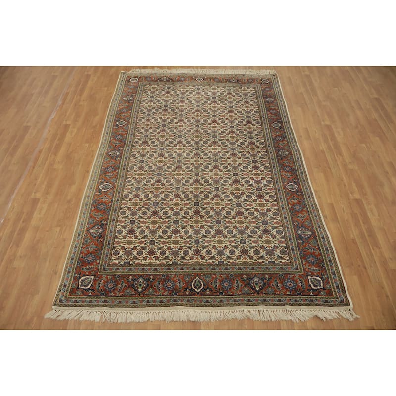 Hand Knotted Oriental 100% Wool Carpet Traditional Geometric Beige & Ivories Tabriz Area Rug - 9' 9'' X 6' 3''