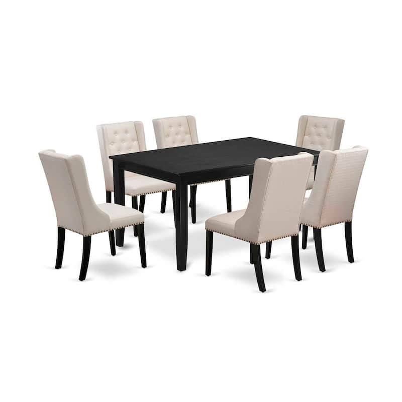 HomeStock 7-Piece Rectangle Black Finish Solid Wood Top Dining Table with 6 Chairs