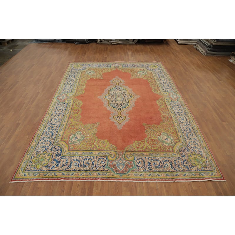 Hand Knotted Oriental 100% Wool Carpet Traditional Floral Oranges & Rust Kerman Area Rug - 12' 0'' X 8' 9''