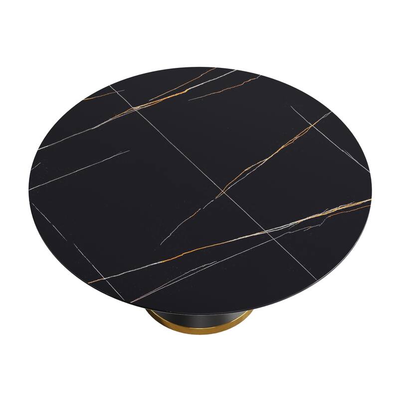 59.05 in. White Modern Round Sintered Stone Dining Table with Carbon Black Base