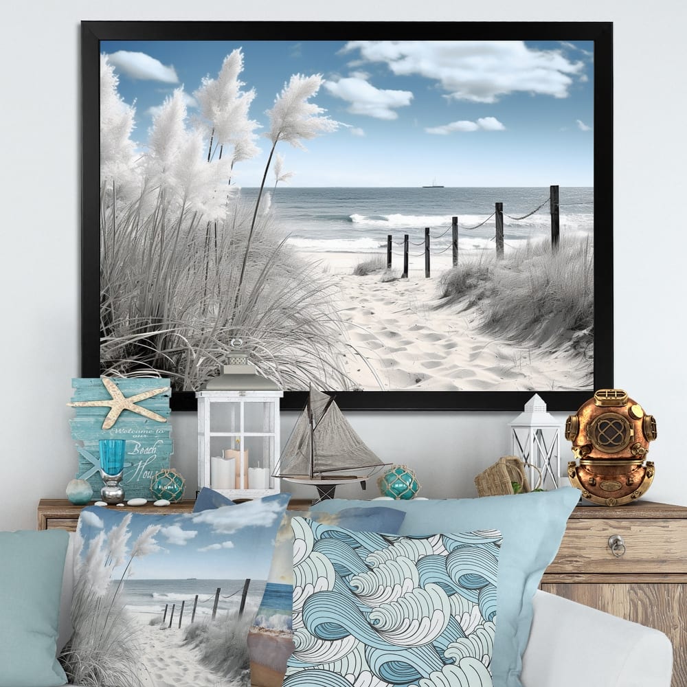 Designart "Beach Seascape Dreams Path II" Nautical & Beach Framed Canvas Prints