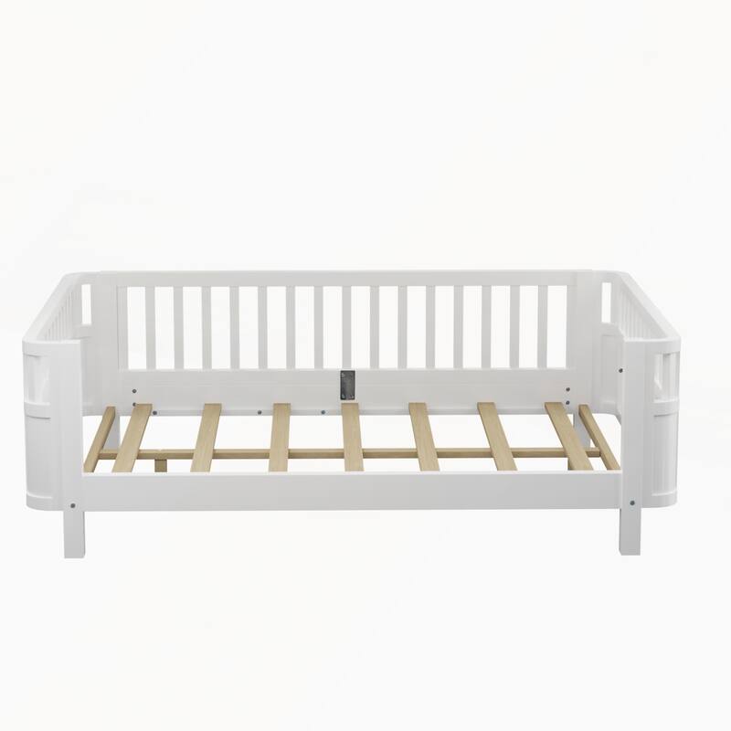 Wood Platform Bed with Rails for Girls and Boys