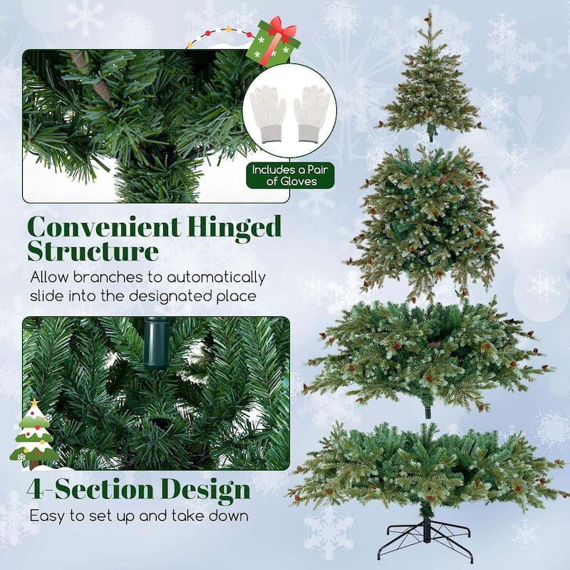 6/7/8 FT Pre-Lit Christmas Tree Artificial Xmas Tree w/ Pine Cones