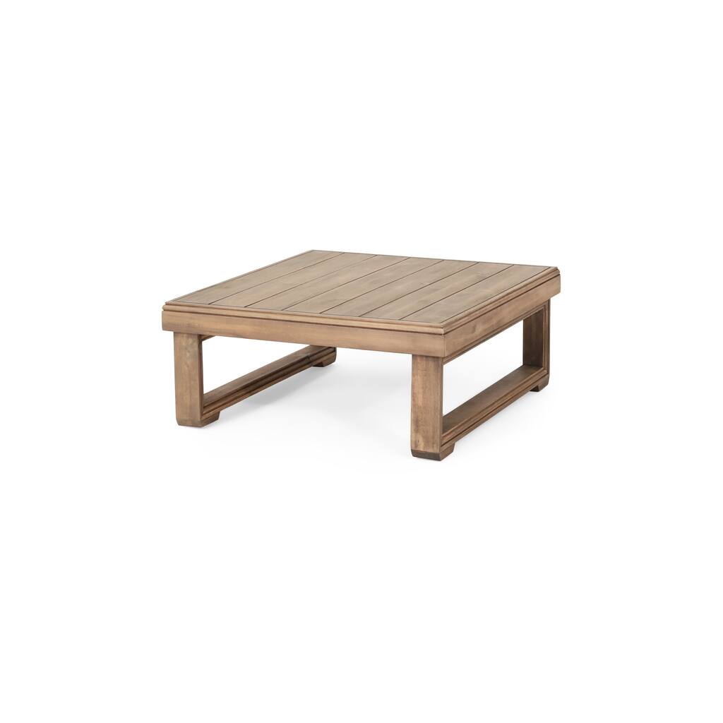 Andrae Outdoor Acacia Wood Square Coffee Table, Brown Wash