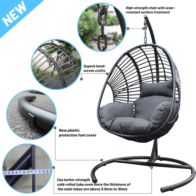 Wicker Swing Egg chair with Antracite Color Cushion And Black Color Base