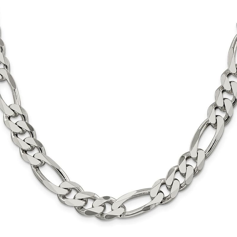Curata 925 Sterling Silver Solid Polished 10.75mm Figaro Chain Anklet 9 Inch Lobster Claw