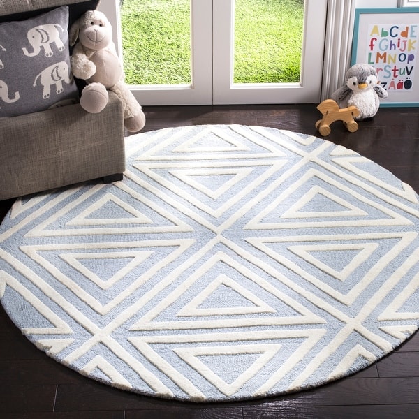 slide 2 of 12, SAFAVIEH Handmade Kids Dagrund Wool Rug 5' Round - Blue/Ivory - Round