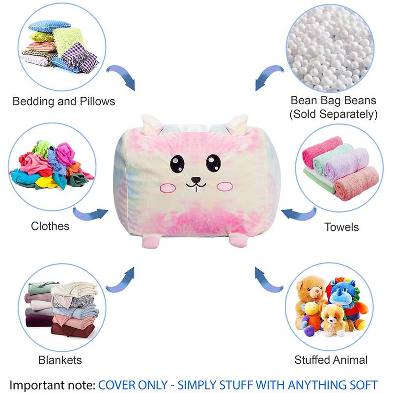 Stuffed Animal Storage Bean Bag Chair Cover only for Kids, Toy Holder