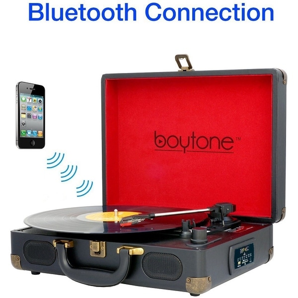 Boytone BT-101B Bluetooth Turntable Briefcase Record player AC-DC, Built in Rechargeable Battery, 2 Stereo Speakers 3-speed, LCD