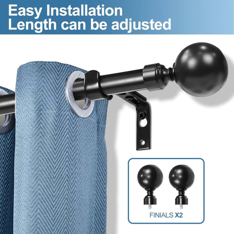 1-inch Diameter Steel Ball Adjustable Single Drapery Curtain Rod