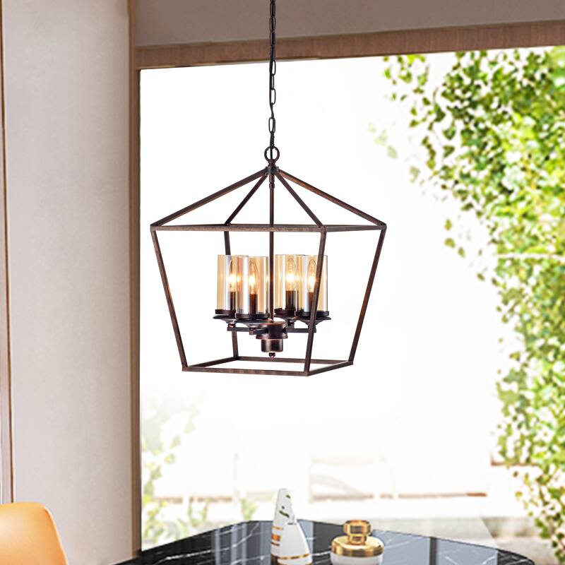 Modern 4-Light Chandelier with Glass Shades - N/A