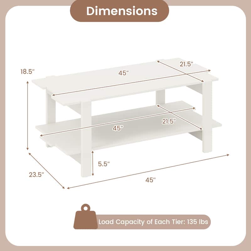 Contemporary Rectangular Coffee Table with Storage Shelf and Wooden Slatted Design for Home or Office - 45" x 23.5" x 18.5"