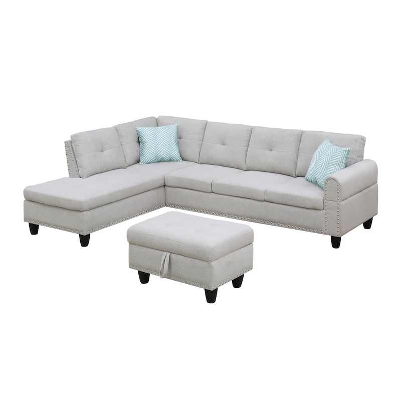 Alger 98" Wide Left Hand Facing Sofa & Chaise with Ottoman