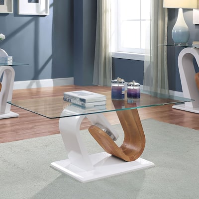 Tong Contemporary White 47-inch Wood and Glass Top 1-Shelf Coffee Table by Strick & Bolton