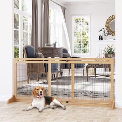 Extra Wide Freestanding Pet Gate Dog Crate Dog Cage with Adjustable Length Dog House Dog Room for Living Room