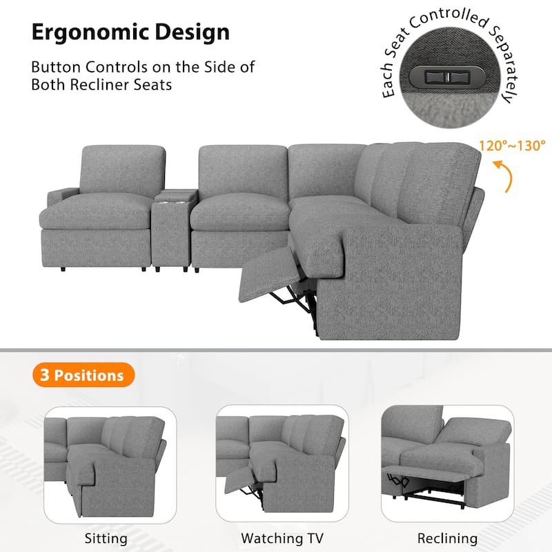 Power Recliner Corner Sofa Home Theater Reclining Sofa Sectional Couches with Storage Box, Cup Holders