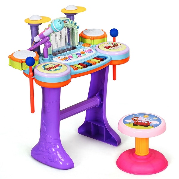 3 in 1 Kids Piano Keyboard Drum Set with Music Fountain. Opens flyout.