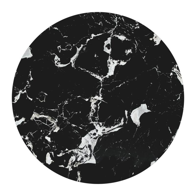 HomeRoots 30" Black and Brown Genuine Marble Marble and Solid Wood Round Coffee Table - 30.00 in. x 16.90 in. x 30.00 in.