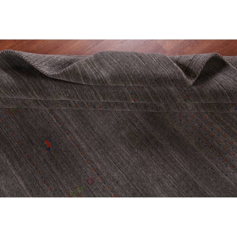 Hand Knotted Oriental 100% Wool Carpet Tribal Tribal Greys & Charcoal Gabbeh Area Rug - 9' 8'' X 7' 11''