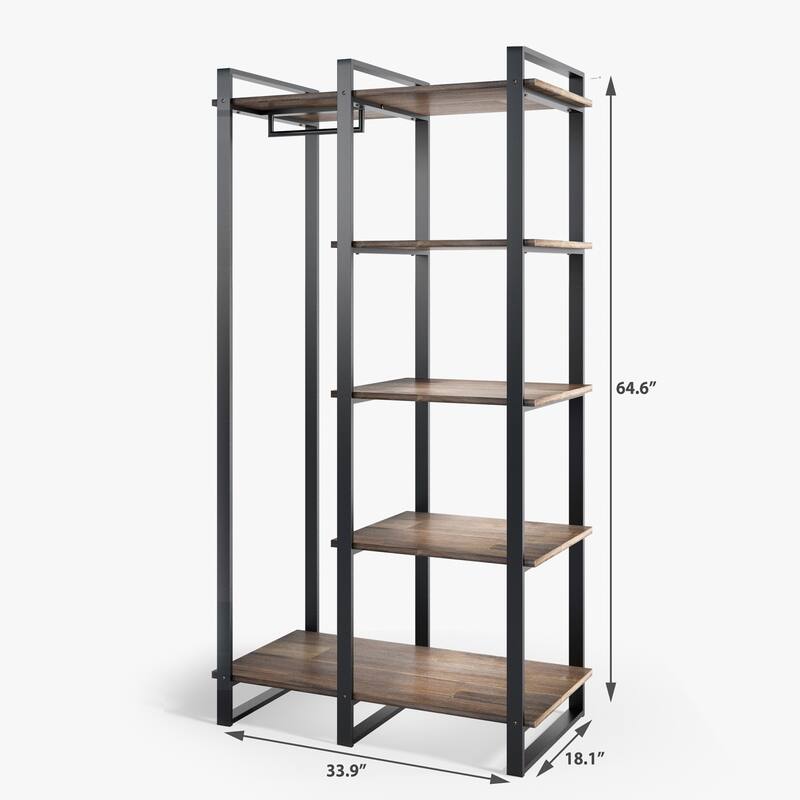 Priage by ZINUS Brown Wood and Metal 64 Inch Etagere Bookcase