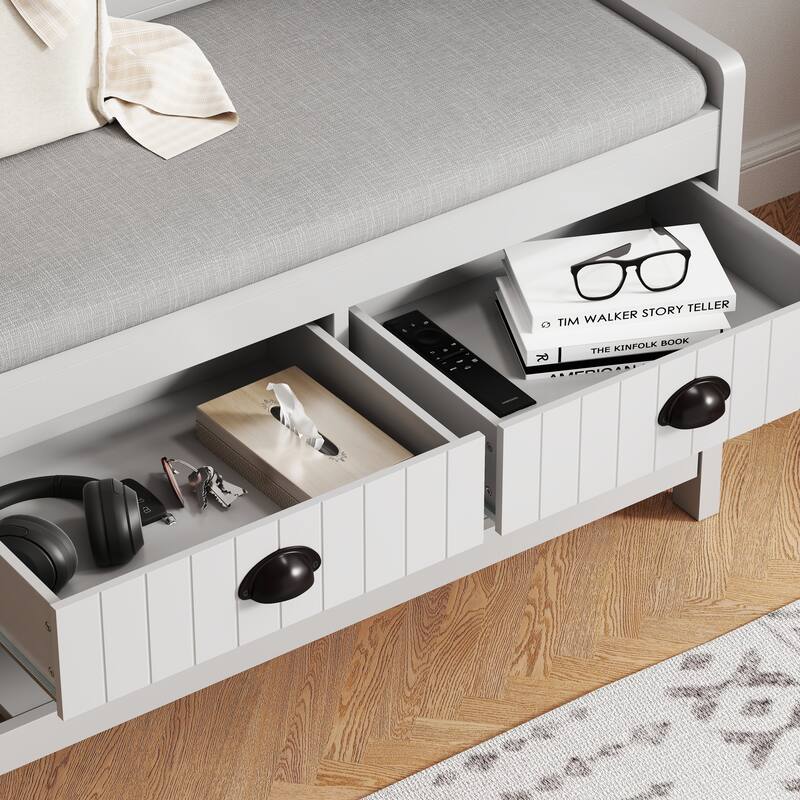 3-in-1 Hallway Hall Tree with 2 Storage Drawer and 4 Coat Rack,Shoe Rack Bench with Padded Seat Cushion,with Top Storage Shelf