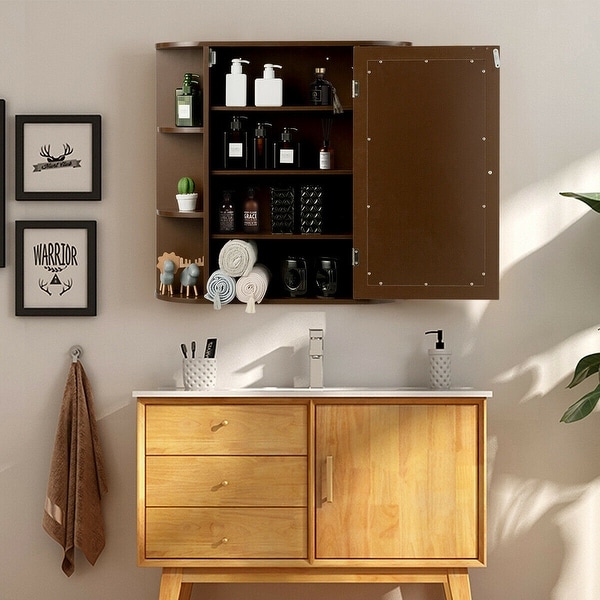 Multipurpose Mount Wall Surface Bathroom Storage Cabinet with Mirror-Brown