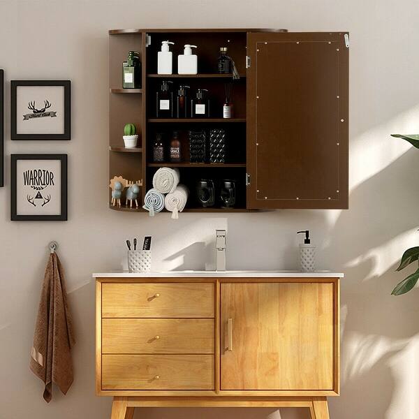 Multipurpose Mount Wall Surface Bathroom Storage Cabinet With Mirror Brown On Sale Overstock 30089913