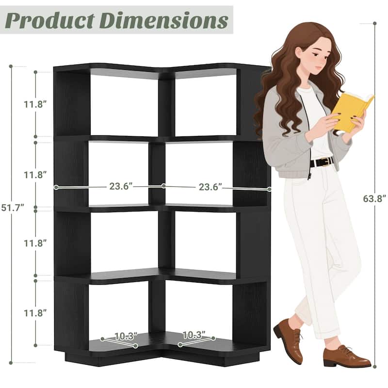 5-Tier Corner Space Shelving Bookshelves, Freestanding Display Storage Shelving