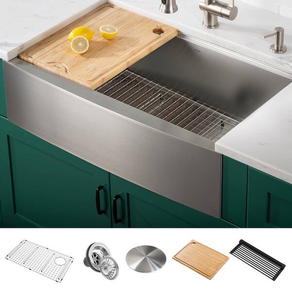 slide 33 of 102, KRAUS Kore Workstation Farmhouse Apron Stainless Steel Kitchen Sink 35 7/8" L x 20 1/4" W (KWF210-36) - Stainless Steel