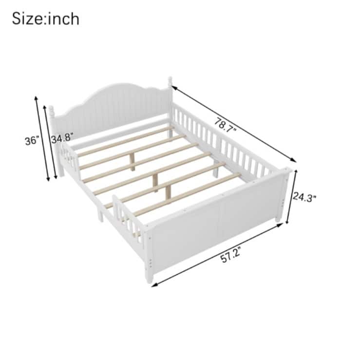 Full/Twin Wood Platform Bed for Kids, Bed Frame with Headboard & Footboard