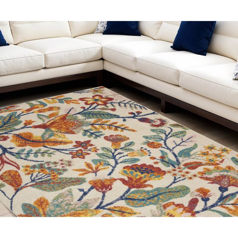 HomeRootsFloral Contemporary Rectangle Area Rug - 144' X '108' X '0.25 - 144' X '108' X '0.25 - Cream