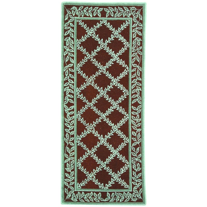 SAFAVIEH Handmade Chelsea Sunstripe Trellis French Country Wool Rug - 2'6" x 6' Runner - Brown/Blue