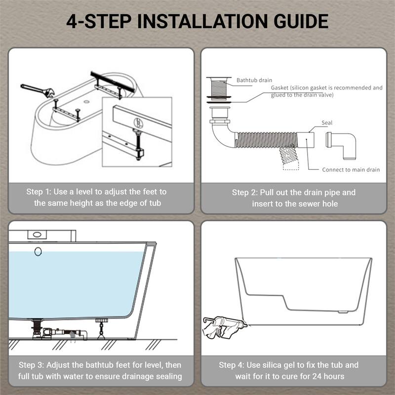 49" Square-shape Acrylic Freestanding Soaking Bathtub