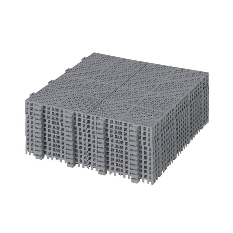 12 x 12 Inch Gray Interlocking Deck Tiles Plastic Waterproof Outdoor All Weather Anti-slip, Rosette Pattern Pack of 12 - Grey