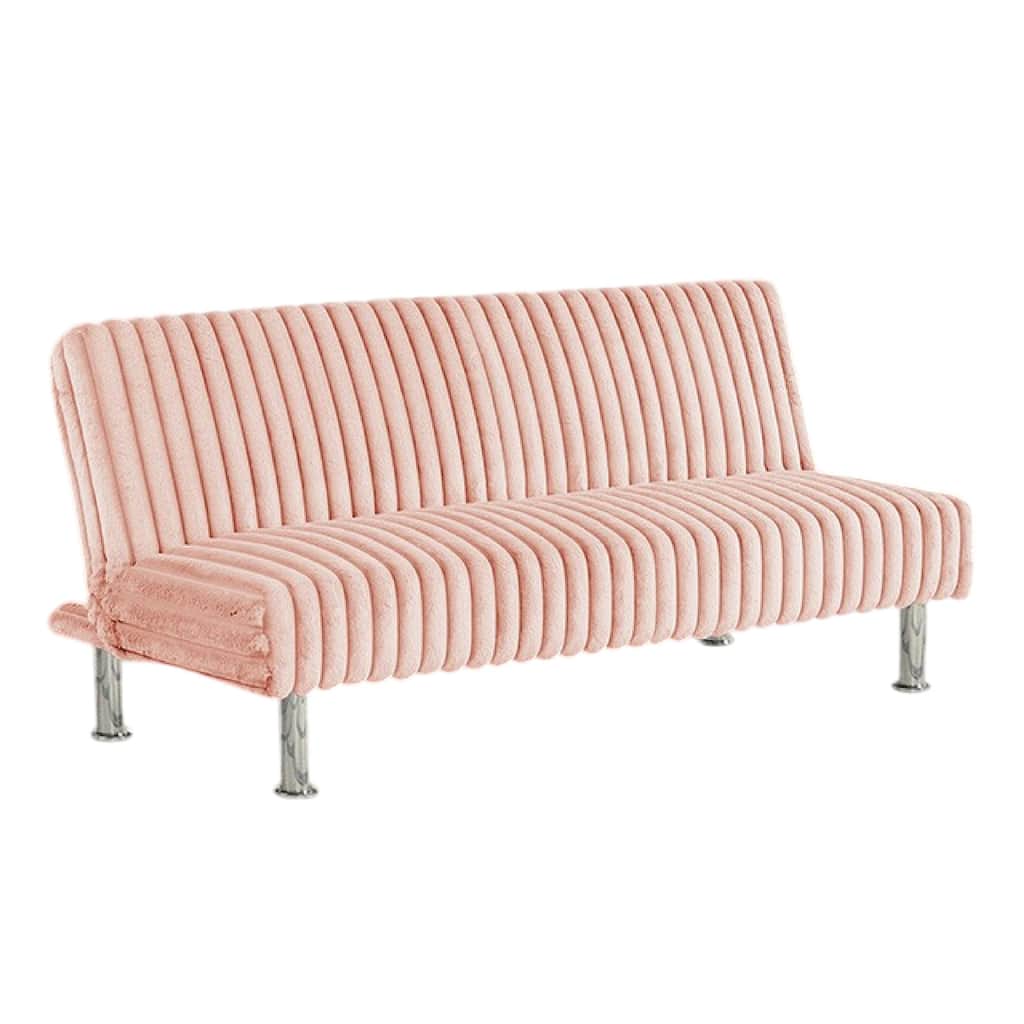 Hini Fold Out Futon Sofa Bed, Light PInk, Modern Chrome Metal Legs