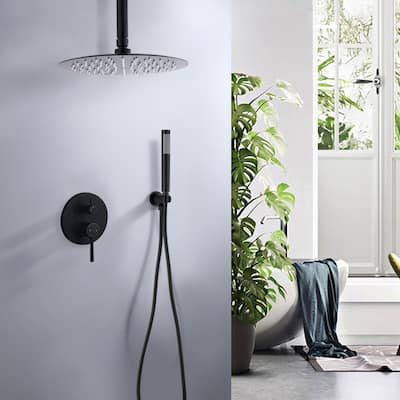 Ceiling Mount Round Shower Combo Set with 10" Rain Shower head and Handheld Shower Head Set with Pressure Balancing Valve