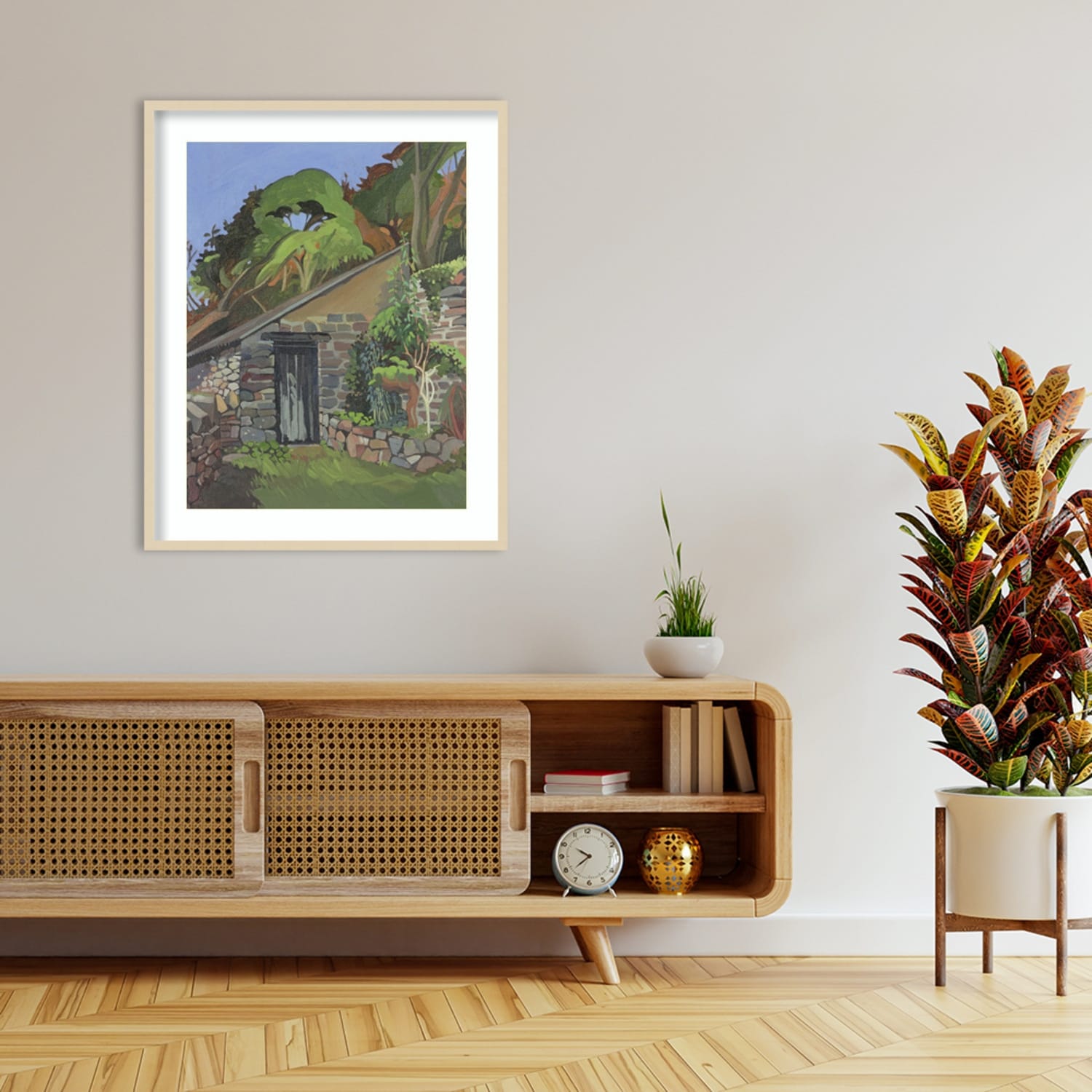 The Shed Clovelly by Anna Teasdale Wood Framed Wall Art Print - Bed Bath \u0026  Beyond - 38251337, image size:1500x1500
