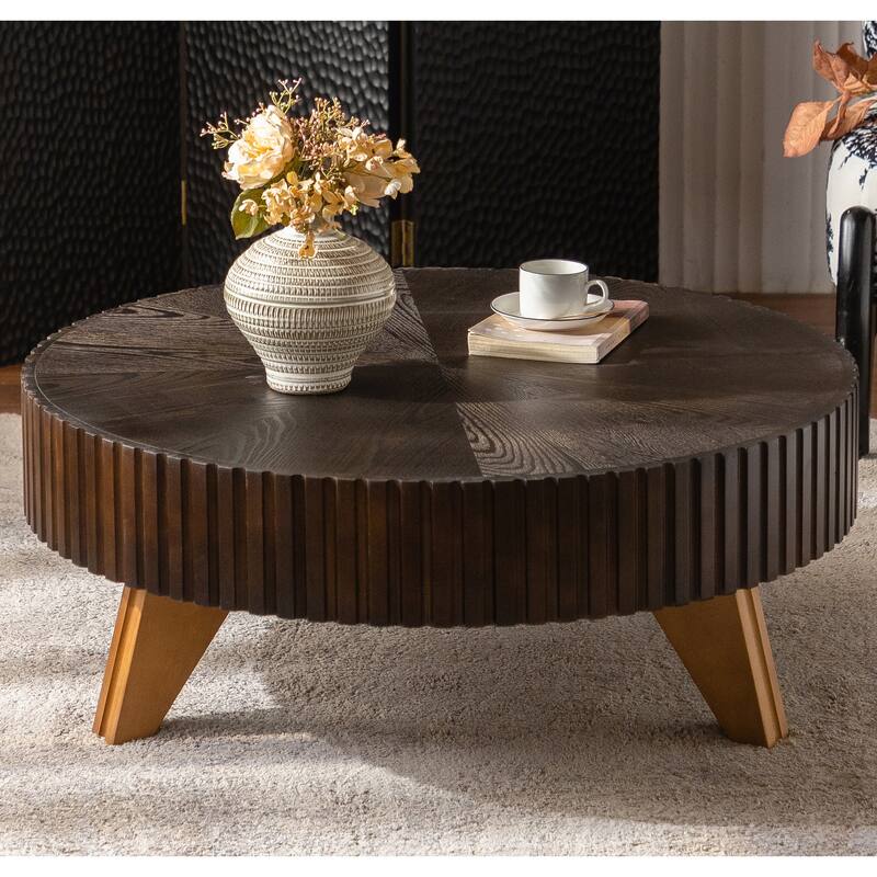 GDFStudio Orin Retro Round Coffee Table with Solid Wood Legs