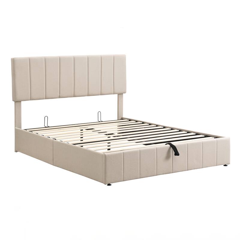 Queen size Upholstered Platform bed with a Hydraulic Storage System