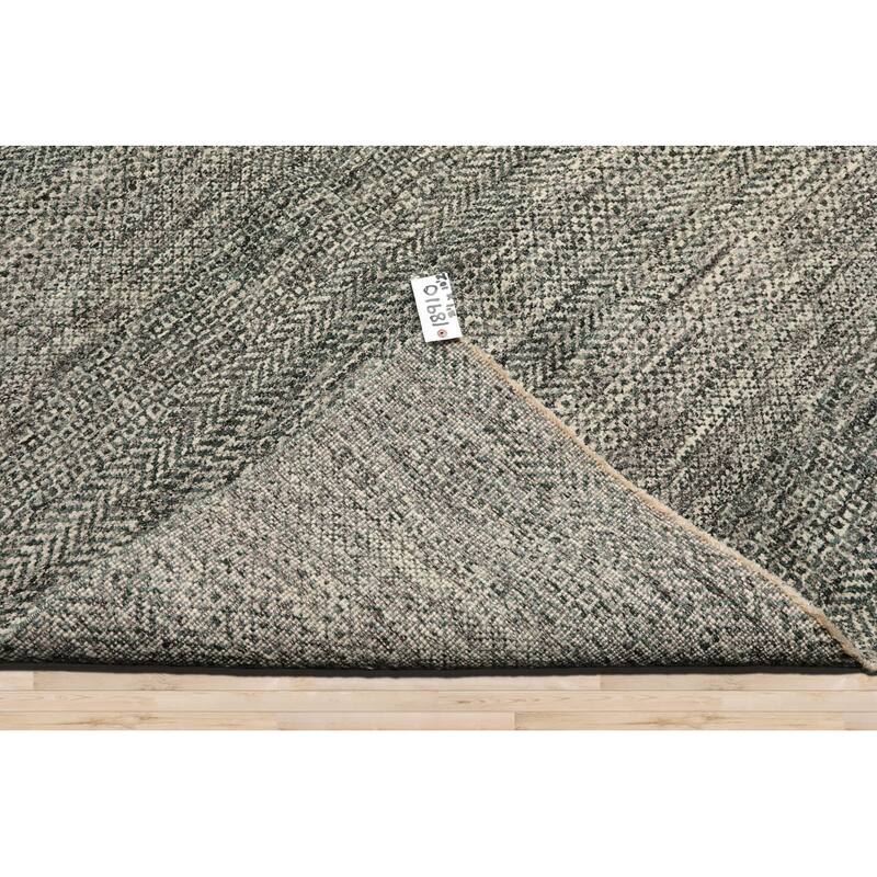 Ivory Contemporary Wool 8x10 Hand Knotted Geometric Style Area Rug - 8' 1'' x 10' 2''