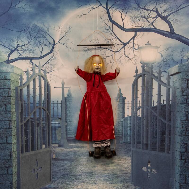 Haunted Hill Farm 47-In. Red the Animated Swinging Zombie Girl, Indoor or Covered Outdoor Halloween Decoration, Battery Operated