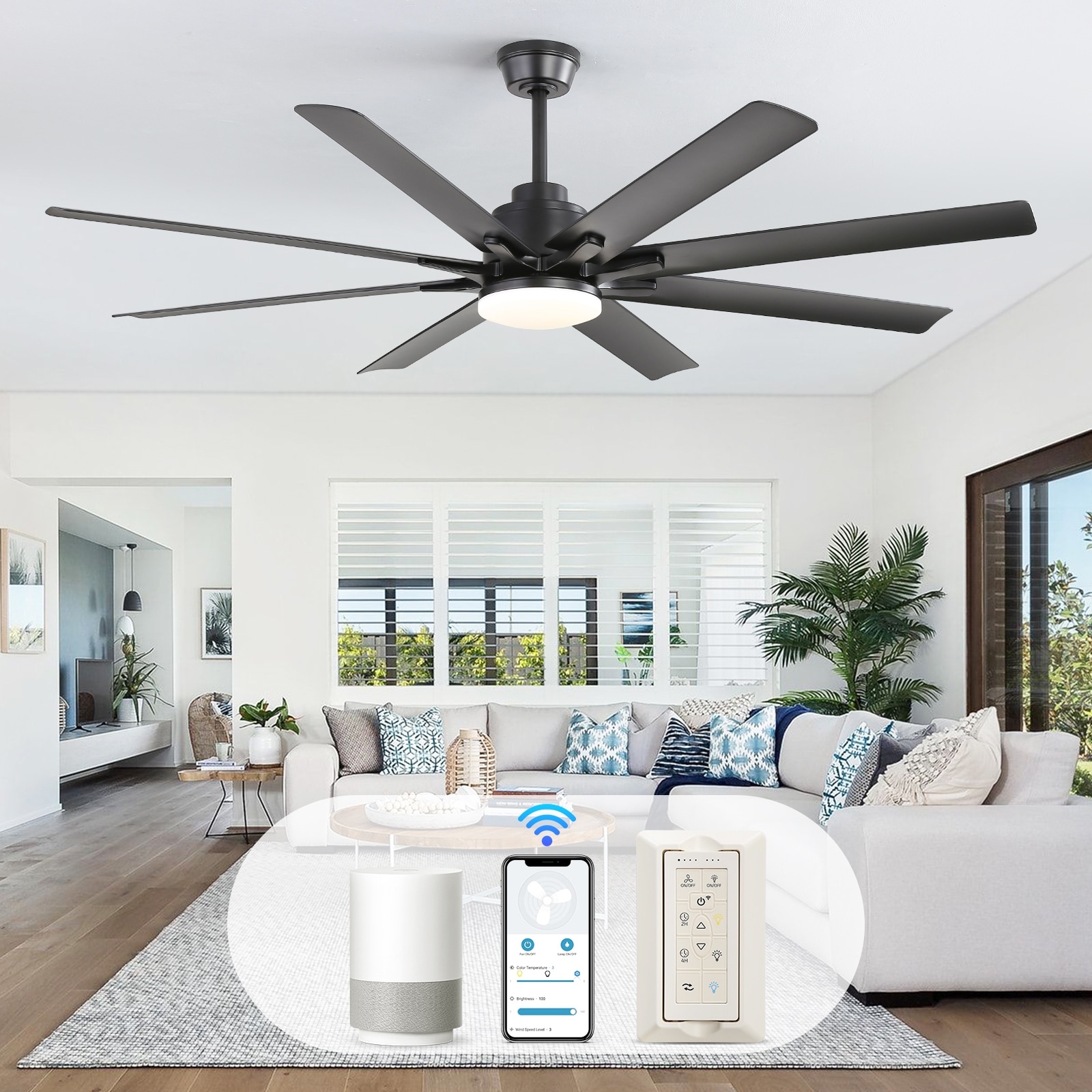 Sofucor Modern Smart 52"/60"/65"/66"/72"/84" Large Ceiling Fan,Works with Amazon Alexa and Google Assistant and Remote