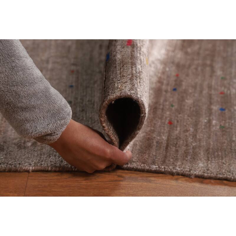 Brown Gabbeh Oriental Area Rug Handmade Silk Carpet - 8'10" x 11'9"