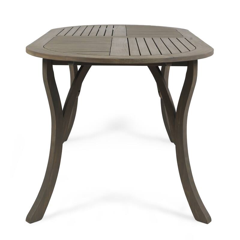 Acacia Wood Dining Table 70 Inch Oval Top Gray Finish Outdoor Patio