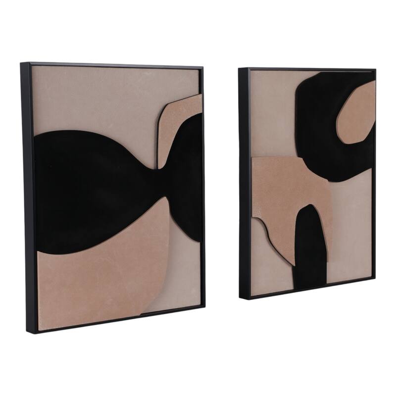 Leather Suede Wall Art Abstract Shapes (Set of 4) - 20" Brown/Black