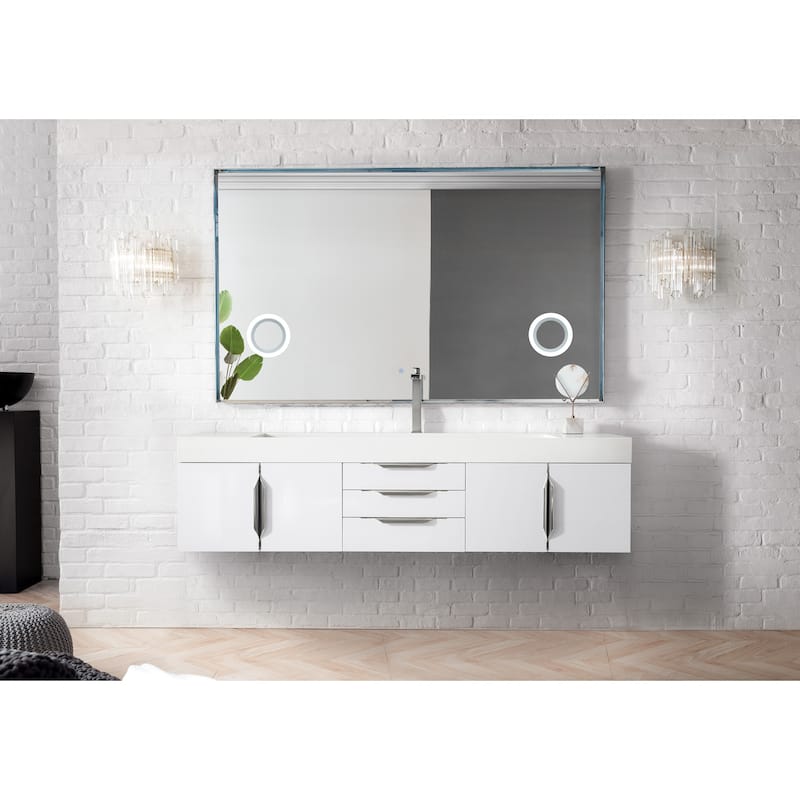 James Martin Vanities Mercer Island 72" Single Vanity, Glossy White with Brushed Nickel Hardware