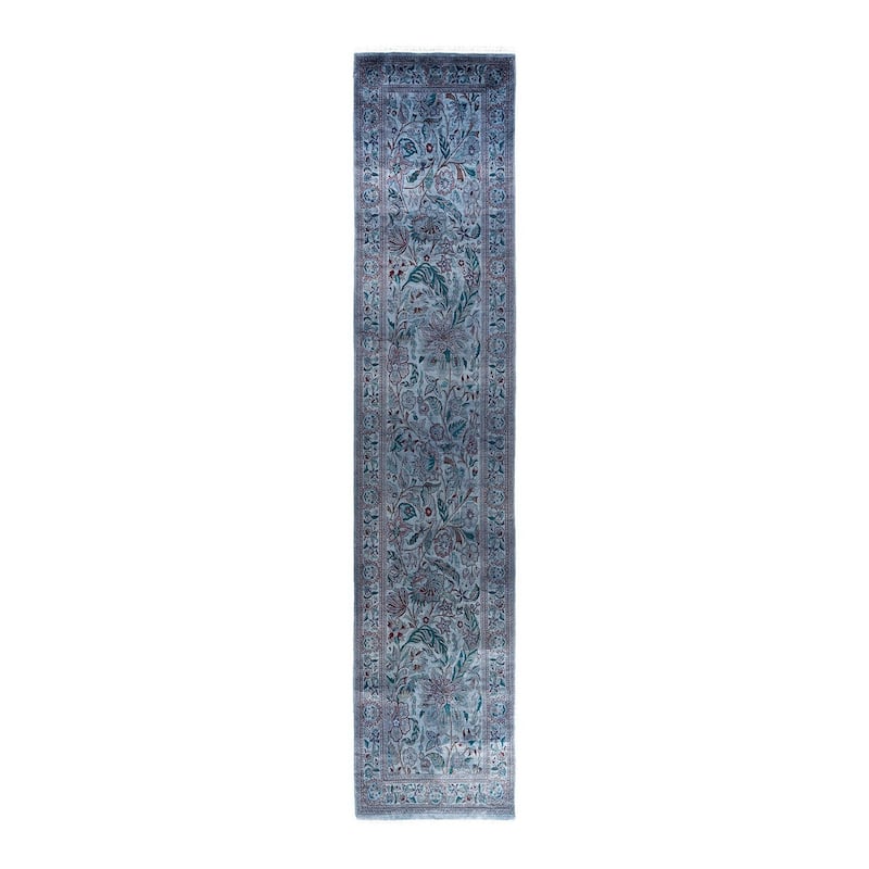 Fine Vibrance One-of-a-Kind Hand-Knotted Runner Rug - Gray, 2' 7" x 12' 8" - 2' 7" x 12' 8"