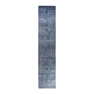 Fine Vibrance One-of-a-Kind Hand-Knotted Runner Rug - Gray, 2' 7" x 12' 8" - 2' 7" x 12' 8"